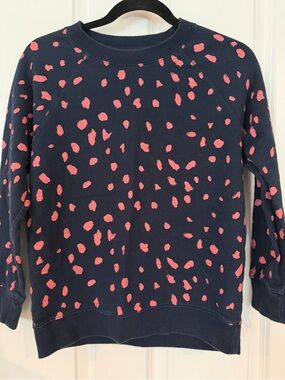 J. Crew Navy Crewneck Sweater with Pink Spot Print